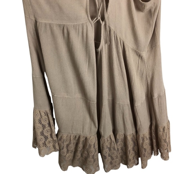 Umgee Women’s Nude Spaghetti Strap Ruffle Tiered Lace Hem Mini Bohemian Dress - Picture 4 of 14